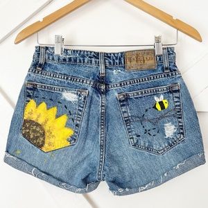 Maurices Upcycled, Hand painted, Cut Off Jean Shorts, Medium Wash Size 3/4